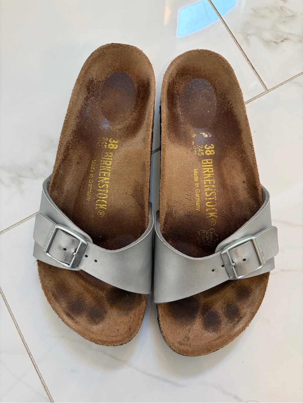 Birkenstock Women’s Silver Single Strap Madrid Slide Sandal